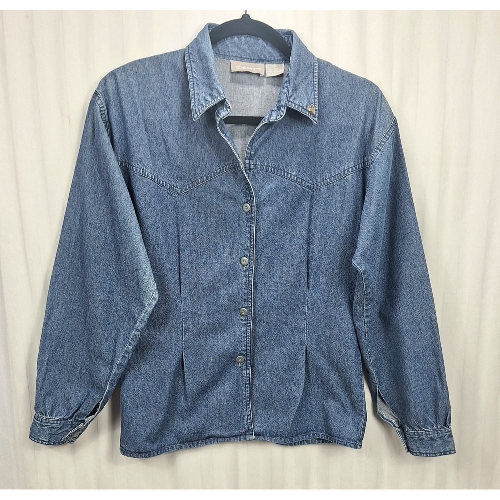 Amancio Vintage Denim Fringe Jacket Women Small‎ Blue Western Heart Stud Cotton